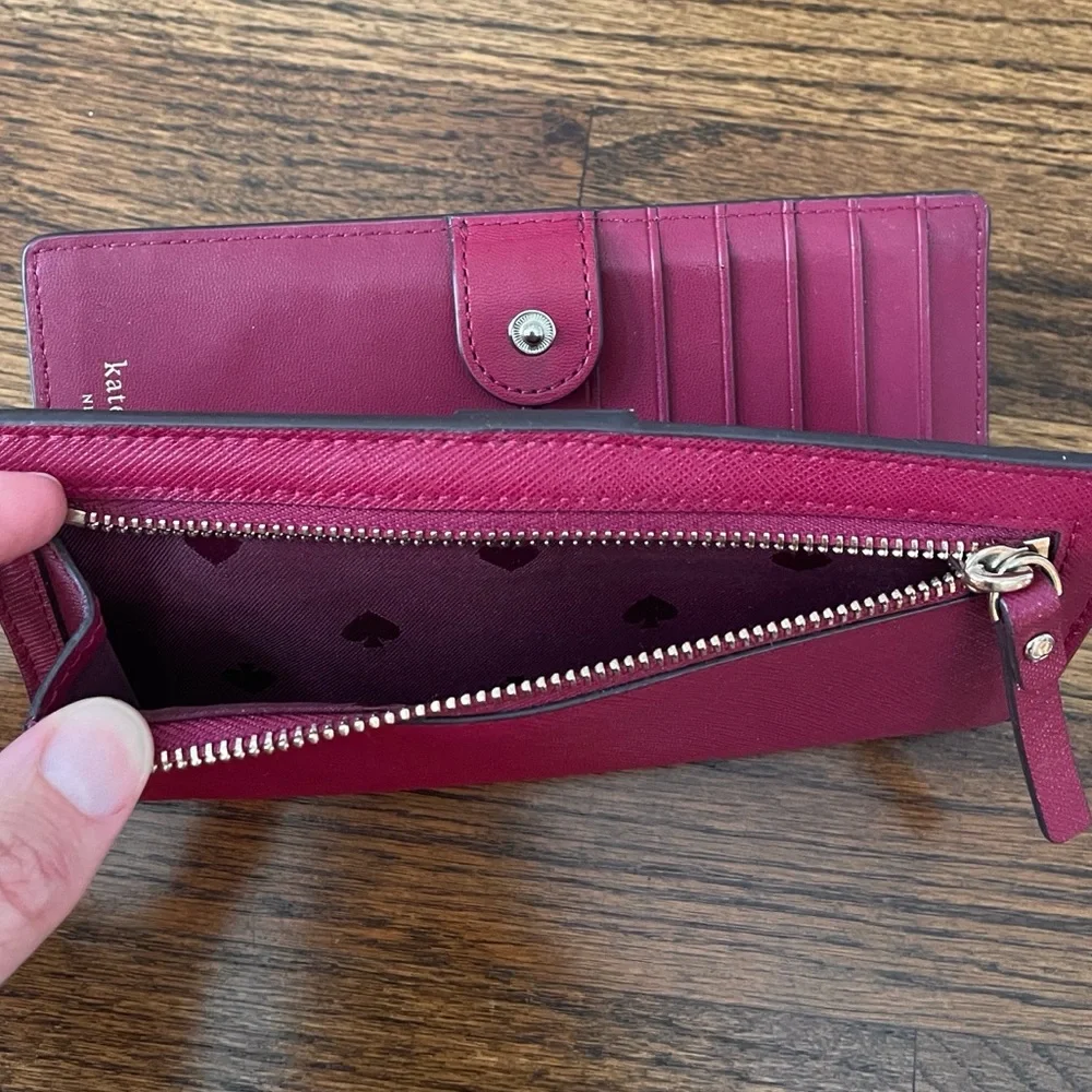 Kate Spade Leather Snap Closure Bi-Fold Wallet in Wine Color
